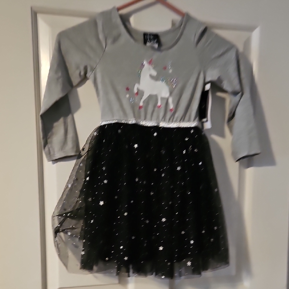 Gray and Black Unicorn Kids Dress